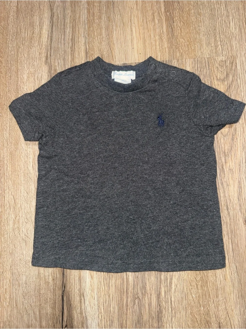 Ralph Lauren Gray Crewneck T-Shirt Embroidered Pony Logo Size 6 Months
